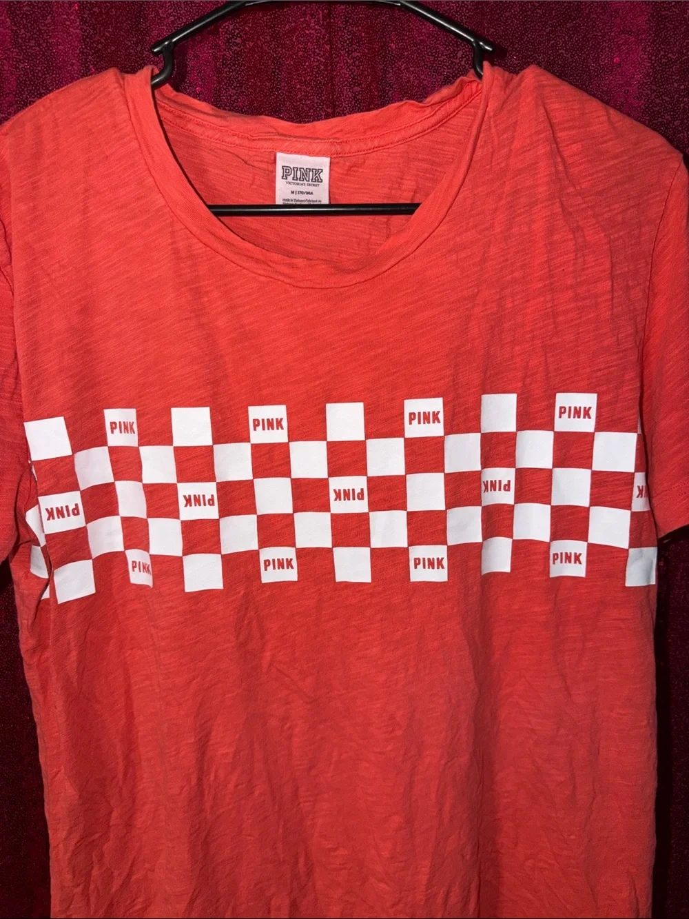 PINK Victoria's Secret Coral Orange Checkerboard Tee